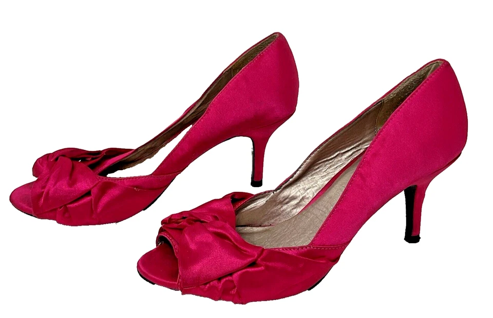 Luichiny Best One Yet Magenta PINK Open Toe Satin  Pump Shoe 8 - Image 1 of 4