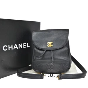 CHANEL Triple CC Chain Backpack Bag Calfskin Leather Black Vintage 870RF265 - Picture 1 of 17
