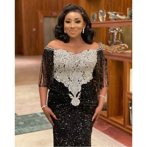 African Women Sequin Long Dress Formal Prom Bodycon Gown Cocktail Party Dress - Picture 1 of 23