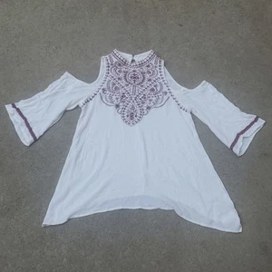 Eyeshadow embroidered cold shoulder top white red small - Picture 1 of 3