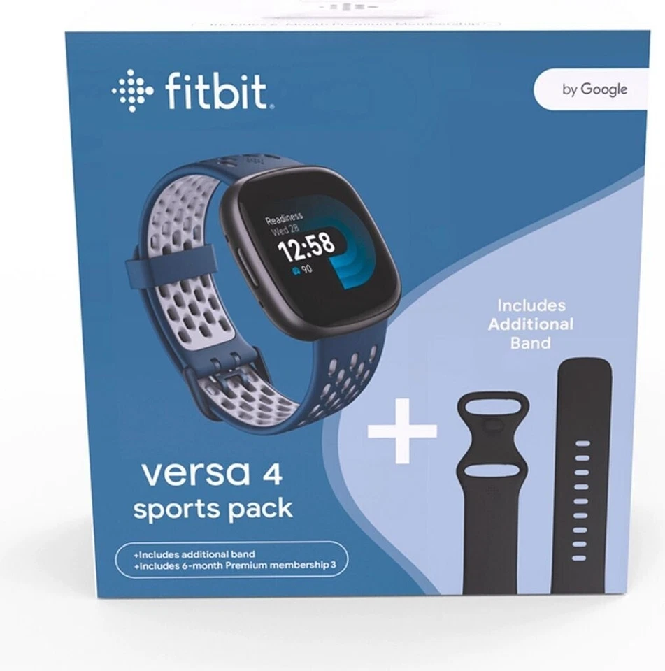 Fitbit Versa 4 Sports Pack 40,5mm Aluminiumgehäuse mit Sportarmband - Schwarz (GPS)