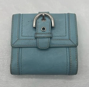 Coach VTG 2005 Soho Buckle Bi-fold Wall Aqua Blue Leather 4” X 4” - Picture 1 of 9