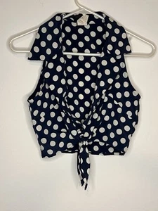 Vintage My Michelle Navy And White Polka Dot Tie Crop - Picture 1 of 5