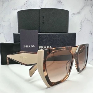New PRADA Sunglasses Symbole Logo Brown Beige Tortoise Gold Metallic Authentic - Picture 1 of 22