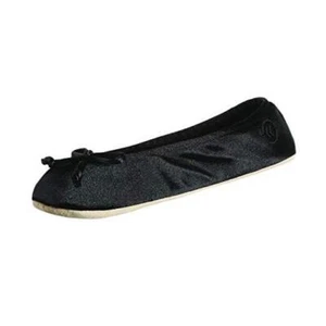 women's Satin Ballerina Slippers with Classic Ribbon Or 8-9 Black Soft Tie Bow - Picture 1 of 6