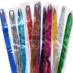US Hair Tinsel Extension 12 Colors 47 Inch 200 Strands Fairy Holographic Sparkle - Picture 1 of 34