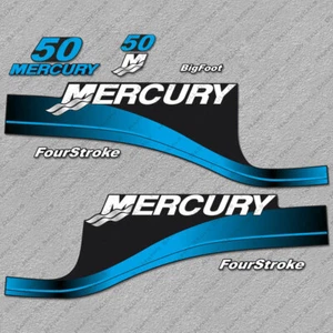 Mercury 50 hp Four Stroke outboard engine decals BLUE sticker set reproduction - Imagen 1 de 3