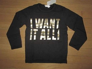Lámina negra/dorada para niños "¡Lo quiero todo!" Suéter H&M 100 % algodón L/S talla 4-6 años nuevo con etiquetas - Imagen 1 de 4