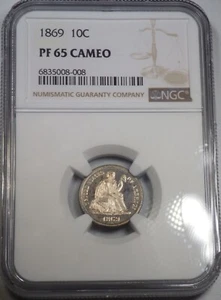 1869 Liberty Seated Dime NGC graded Proof 65 Cameo " Just Incredible" - Picture 1 of 4