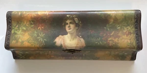 Vintage glove or jewelry box w/ portrait of woman and velvet lining - DS70 - Picture 1 of 14