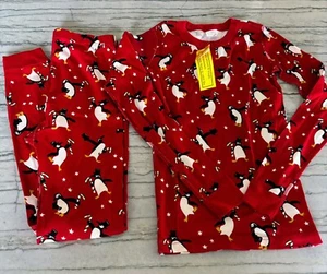 NWT - Hanna Andersson Kids Red Penguin Party Dancing Pajama Set Size 160 US 14 - Picture 1 of 8