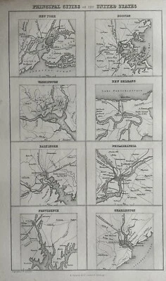 Mapa antiguo original de las principales ciudades de los Estados Unidos de 1850 por G.H Swanston Foto 1 de 3