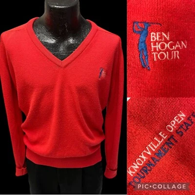Vtg 80's Ben HOGAN Tour Red Knoxville Open Golf TOURNAMENT STAFF V Neck Sweater - Image 1 of 4