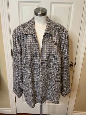 Lafayette 148 New York Blue White Wool Tweed Jacket, Size 24 - Image 1 of 4
