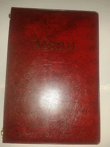 A5 MENU COVER IN ROT LEDER OPTIK PVC - Doppeltasche fest MIT Goldsehne - Bild 1 von 2