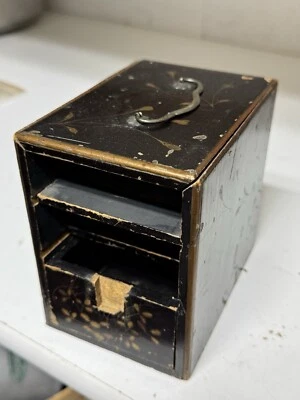 VTG Japanese? Lacquer Decorated Box Jewelry As Is Repair Missing Drawer Damaged - Image 1 of 4