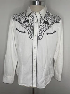 Camicia western uomo vintage Roper Denver XL ricamata perla snap cowboy bianca - Foto 1 di 11