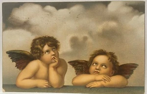 DOS ÁNGELES PENSATIVOS NIÑOS EN EL CIELO~Postal de Arte Rotógrafo - Imagen 1 de 2
