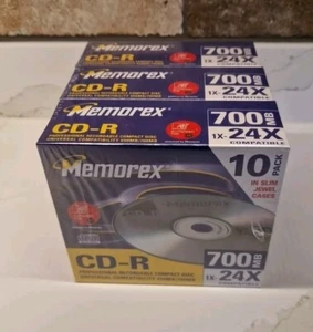 Memorex Triple Pack Of 10 CD-R 700MB Blank Compact Discs (New) - Jewel Case - Picture 1 of 5