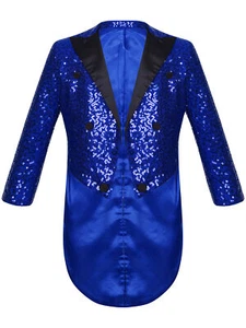 Kids Boys Sequins Wedding Jacket Tuxedo Swallowtail Suit Tailcoat Blazer Suits - Picture 1 of 64