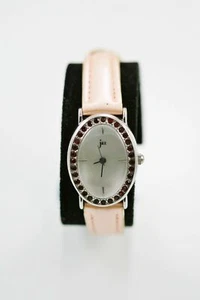 Jaz Watch Womens Stainless Steel Silver Leather Peach Water Resistant MOP Quartz - Picture 1 of 3