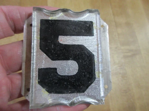 Vintage Antique  Glass & Aluminum Reflective House Number 5 Cover
