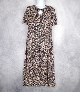 Vintage Floral Dress Womens 8 Petite Blue Floral Keyhole Flowy Romantic Midi 90s - Picture 1 of 24