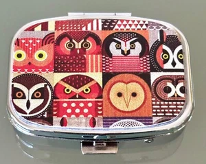 Wise Wisdom Owls Collage Rectangular 2 Compartment Purse Travel Vitamin Pill Box - Picture 1 of 3