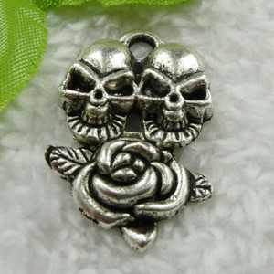 Free Ship 80 pcs tibet silver flower skull charms pendant 35x21mm B1457