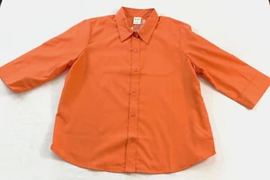women's Blair top size large tomato 3/4 sleeve button front collar polyester - Picture 1 of 6