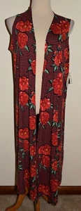 New Womens LuLaRoe Joy Duster Vest Red Floral Sleeveless Cardigan Top Medium - Picture 1 of 3