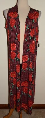 New Womens LuLaRoe Joy Duster Vest Red Floral Sleeveless Cardigan Top Medium - Image 1 of 3