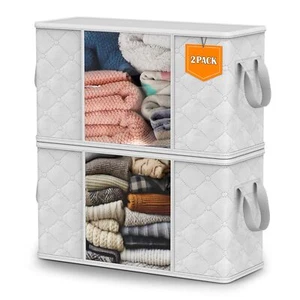 2pack Large Storage Bags For Clothing| White Foldable Blanket Storage Bags| Orga - Picture 1 of 6