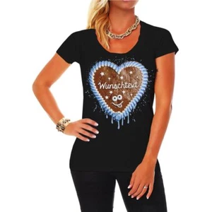 TShirt Damen WUNSCHTEXT Lebkuchenherz Blau Geschenk Individuell Fun Oktoberfest - Bild 1 von 7