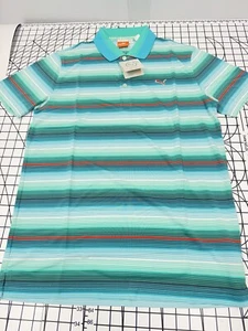 Puma Men's Polo Golf Shirt - Road Map Blue Green Stripe - Medium - New - Picture 1 of 10
