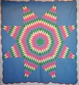 ANTIQUE QUILT STAR OF BETHLEHEM 1920S, AMISH HAND QUILTED, 8 POINT LONE STAR - Picture 1 of 14