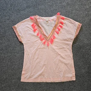 Vintage J Crew Top Womens Size 2 Pink Tassel Sequins Y2K Boho Beachy Casual - Picture 1 of 10