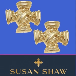 Susan Shaw Gold Regal Cross Studs Earrings 24K TPG MSRP $76 - Picture 1 of 11