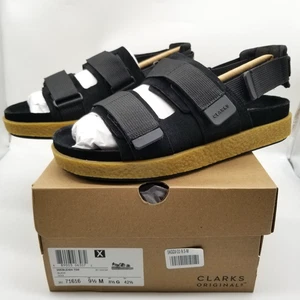 Clarks Men Overleigh Tor Sandals Sz 9.5 Black Suede Summer Adjustable Straps - Picture 1 of 7