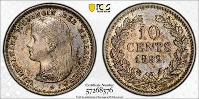 1892 Netherlands 10 Cents PCGS MS63 Lot#G774 Silver! Choice UNC! - Image 1 of 4