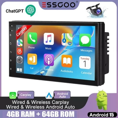 7" AI Chatgpt Car Stereo Android 15 CarPlay Double 2 DIN GPS Navi Head Unit+AHD - Image 1 of 4
