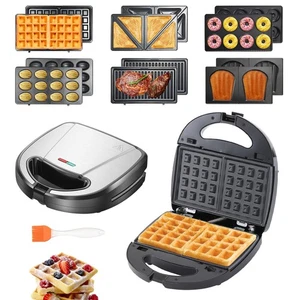 Electric Sandwich Maker 6 in 1 Waffle Maker Toaster Panini Press Non-Stick Plate - Picture 1 of 10