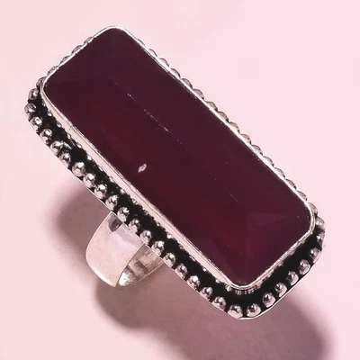 Anillo de joyería étnica de moda hecho a mano con piedras preciosas de calcedonia púrpura 6,75" para ella Y2 Foto 1 de 2