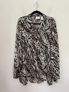 Alfred Dunner Sheer Button Up Tunic Blouse Size 24W Animal Print Lightweight - Picture 1 of 12