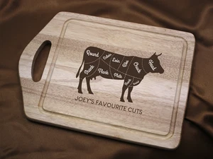 Favourite Steak Cut Design Personalised Engraved Wooden Handled Chopping Board 3 - Picture 1 of 7