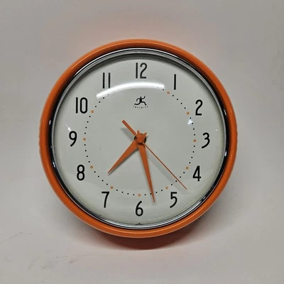 Infinity Instruments 9.5 in Orange Retro Round Metal Wall Clock Silent Quartz - Image 1 of 4