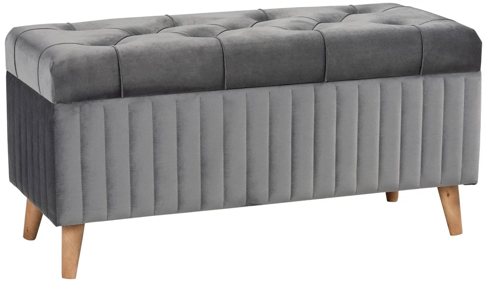 Hanley Tufted Gray Velvet Fabric Storage Ottoman - Image 1 of 1