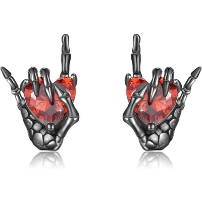 Gothic Hand earrings, Black Rack Sign Heart Stud earrings one pair CE152 - Image 1 of 4