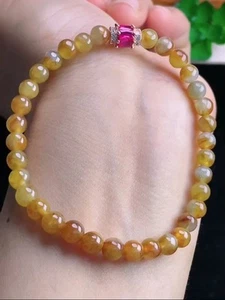 High Quality Vintage Icy Translucent Yellow Jadeite Jade 5.3mm Beads Bracelet【A】 - Picture 1 of 6