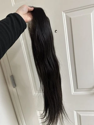 Peluca de encaje completa de seda atada a mano rara cabello humano marrón profundo 26 pulgadas NUEVA Foto 1 de 4